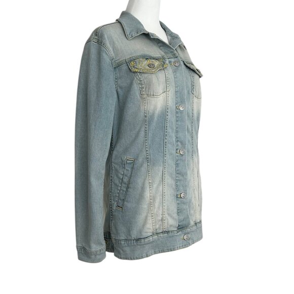 LuLaRoe Jaxon Light Wash Embroidered Denim Jacket (S) - Picture 3 of 15